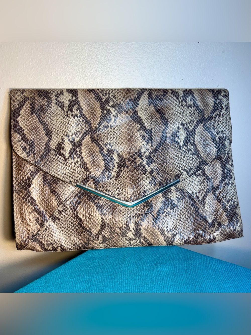 Snake-Print Envelope Clutch Purse